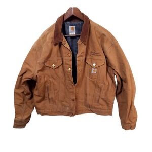 Vtg Carhartt J09 Detroit Jacket Brown Blanket‎ Lined USA Made 50R Hartje Lumber